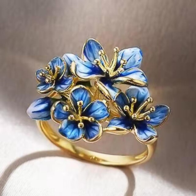 Shoes & Bags Fashion Accessories | Open Ring Christmas Fancy Silver Gold Gold / Blue 18K Gold Plated Alloy Petal Stylish 1pc Cry