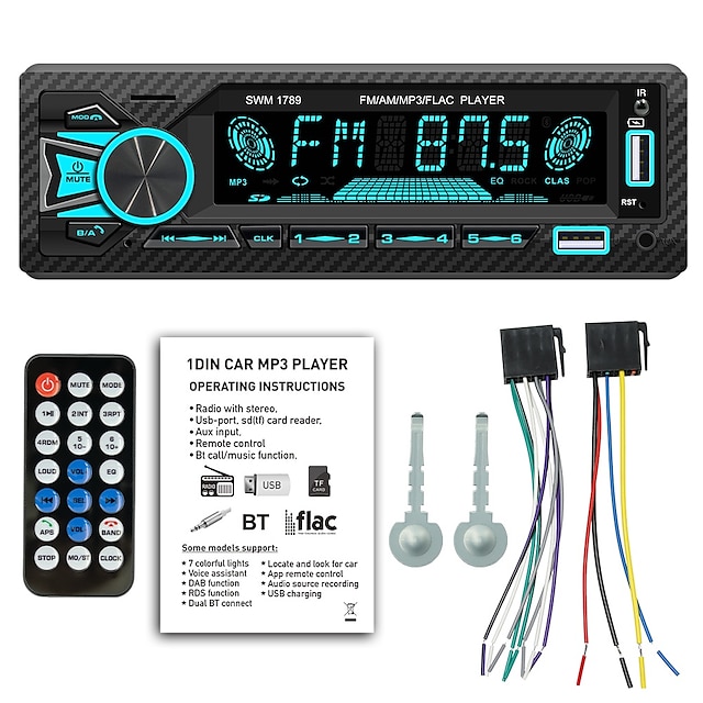  autoradio singolo din radio con bluetooth ricevitori audio per auto display lcd chiamate in vivavoce microfono integrato mp3/2 * usb ricevitore radio fm impostazioni eq ingresso audio aux tf adatto
