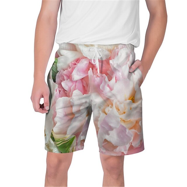 

Men's Streetwear Hawaiian Shorts Beach Shorts 3D Print Elastic Drawstring Design Short Pants Casual Daily Graphic Flower / Floral Breathable Soft Mid Waist Black / White Blue White Dark Blue S M L XL