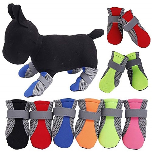  koiran kengät,4kpl lemmikkikoiran kengät luistamaton pehmeä hengittävä verkko säädettävät olkaimet suojakengät koiransaappaat lemmikkieläinten lämpimät tarvikkeet mustat koiran saappaat
