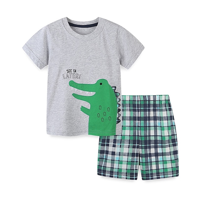 Baby & Kids Boys Clothing | Kids Boys T-shirt & Shorts Clothing Set 2 Pieces Short Sleeve Gray Dinosaur Animal Print Street Comf