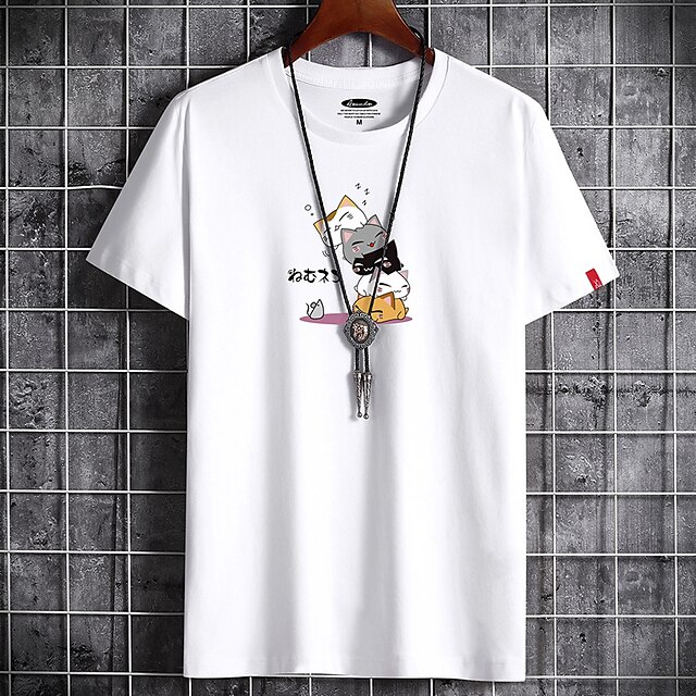 

Men's T shirt Print Animal Round Neck Casual Daily Short Sleeve Tops Lightweight Formal Breathable White Black Dark Gray