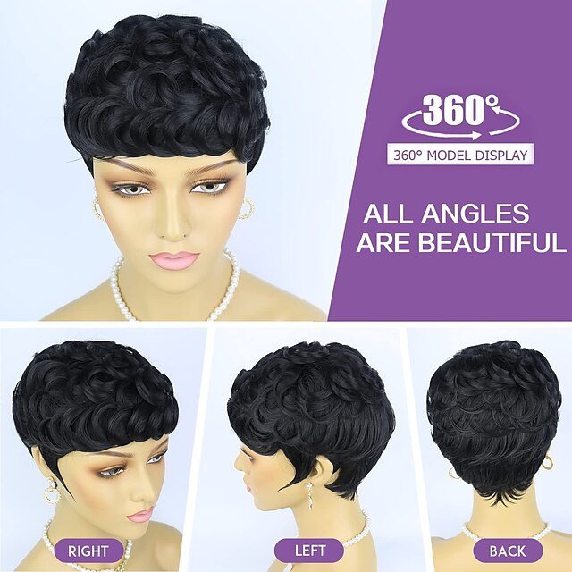 Beauty & Hair Wigs & Hair Pieces | Black Womens Short Curly WigPixie Cut Womens Short Wig Burgundy Wig with Bangs Synthetic WigW