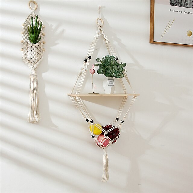 

Plant Potted Wall Hanging Shelf Tapestry Cotton Rope Hand-woven Wall Mural Storage Rack
