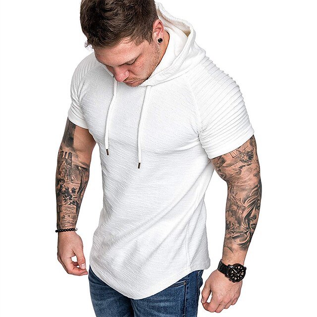 

Men's T shirt Solid Color Hooded Street Casual Drawstring Short Sleeve Tops Casual Fashion Classic Comfortable White Black Army Green