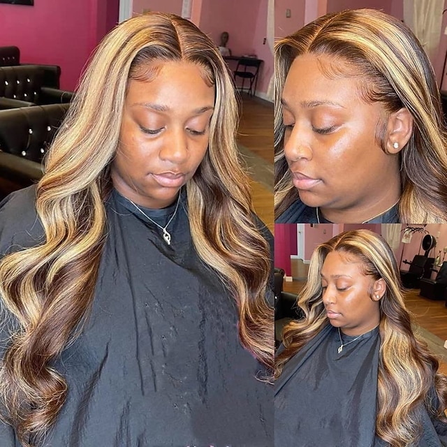 

Human Hair 360 Lace Wig Middle Part Brazilian Hair Body Wave Multi-color Wig 150% Density with Baby Hair Highlighted / Balayage Hair Natural Hairline With Bleached Knots For Women