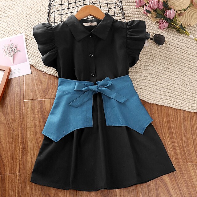 

Kids Little Girls' Dress Color Block A Line Dress Daily Patchwork Bow Black Above Knee Sleeveless Casual Dresses Summer Regular Fit 4-12 Years