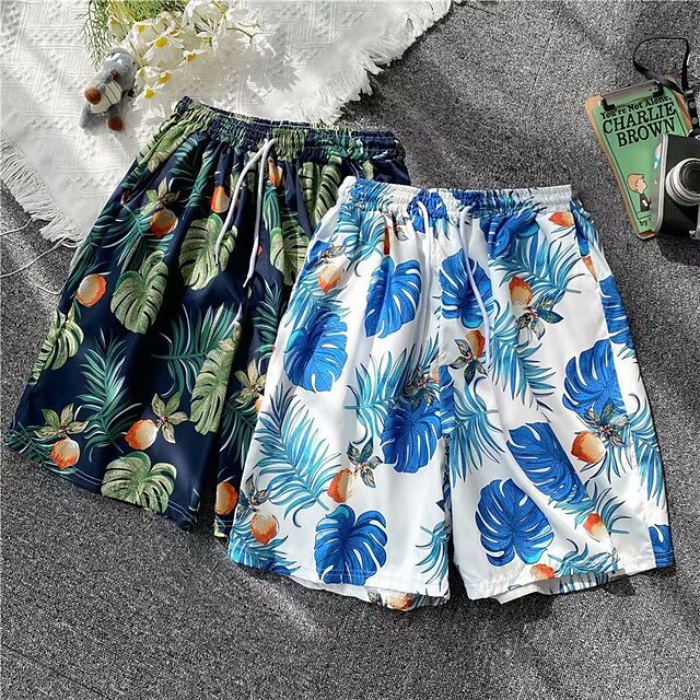 

Men's Stylish Hawaiian Shorts Beach Shorts Elastic Waist Print Short Pants Daily Beach Micro-elastic Plants Graphic Comfort Breathable Mid Waist White Navy Blue Yellow M L XL XXL 3XL