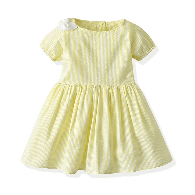 

Kids Little Girls' Dress Striped A Line Dress Daily Bow Green Blue Gray Knee-length Short Sleeve Sweet Dresses Summer Regular Fit 2-6 Years