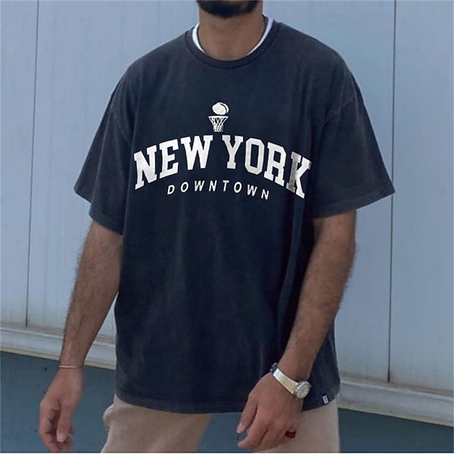 

Men's T shirt Hot Stamping Graphic Letter Crew Neck Casual Daily Print Short Sleeve Tops Lightweight Fashion Big and Tall Sports Navy Blue