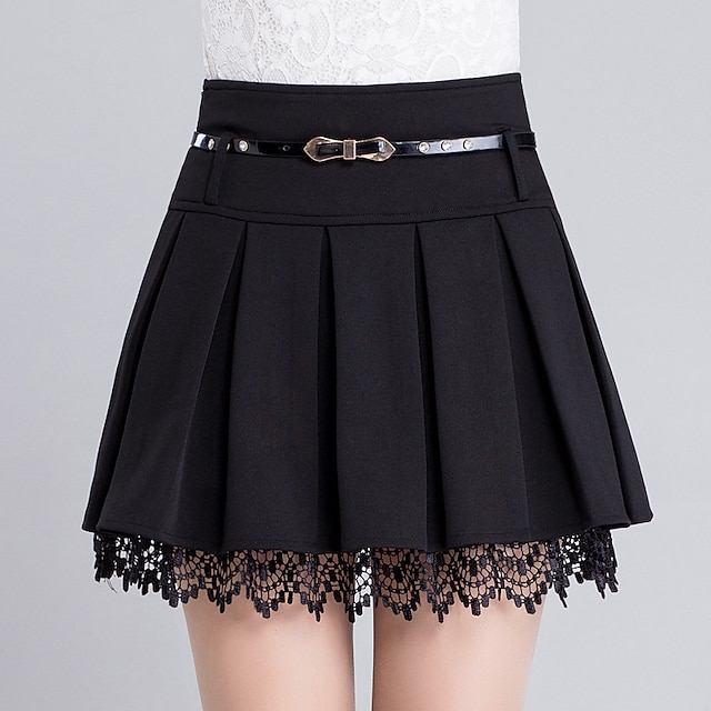 

Women's Fashion Mini Skirts Carnival Homecoming Solid Colored Pleated Black S M L