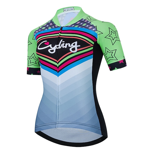 

21Grams Women's Short Sleeve Cycling Jersey Summer Spandex Green Stars Bike Top Mountain Bike MTB Road Bike Cycling Quick Dry Moisture Wicking Sports Clothing Apparel / Stretchy / Athleisure