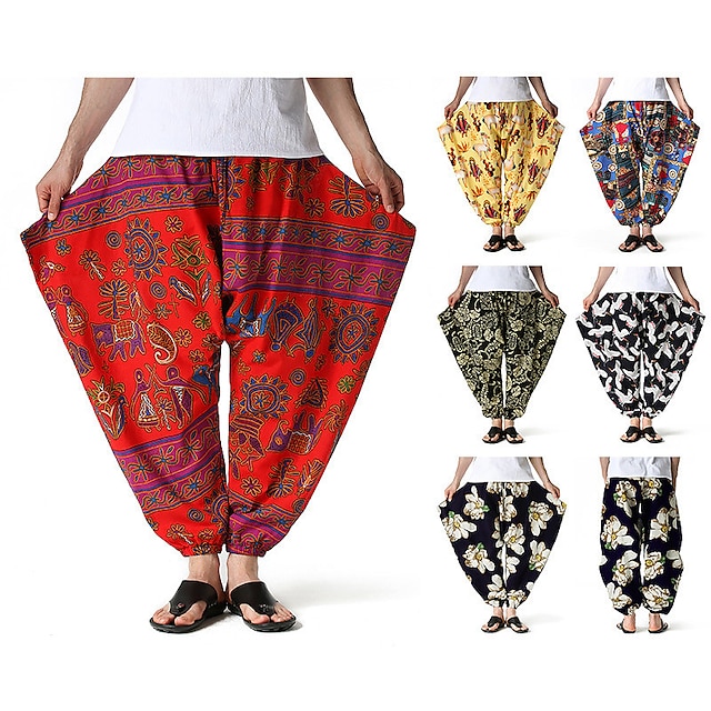 

Men's Fashion Streetwear Harem Trousers Elastic Waist Elastic Drawstring Design Pants Casual Daily Micro-elastic Graphic Flower / Floral Breathable Lightweight Mid Waist 1 2 3 4 5 L XL XXL 3XL