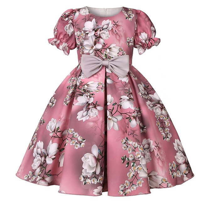 

Kids Little Girls' Dress Flower Skater Dress Special Occasion Daily Bow Print Dusty Rose Red Yellow Midi Short Sleeve Cute Sweet Dresses Children's Day Spring Summer Slim 3-10 Years