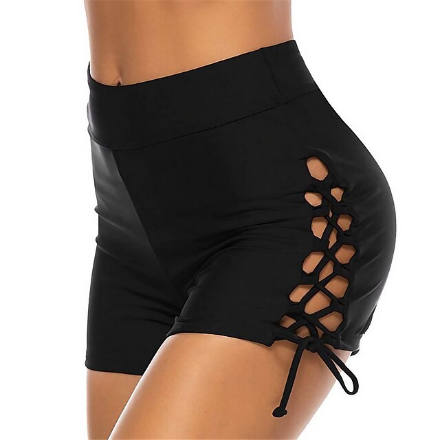 

Women's Swimwear Cover Up Swim Shorts Swimsuit High Waist Cut Out Pure Color Black Bathing Suits New Neutral Casual / Vacation / Modern