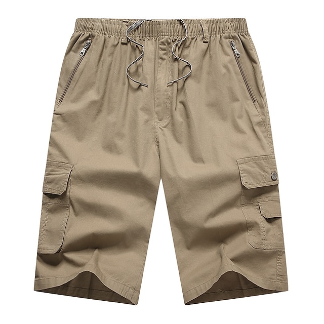 

Men's Sports Shorts Multiple Pockets Knee Length Pants Going out Work Inelastic Solid Colored Breathable Soft Mid Waist Black Army Green Light gray Yellow XL XXL 3XL 4XL 5XL