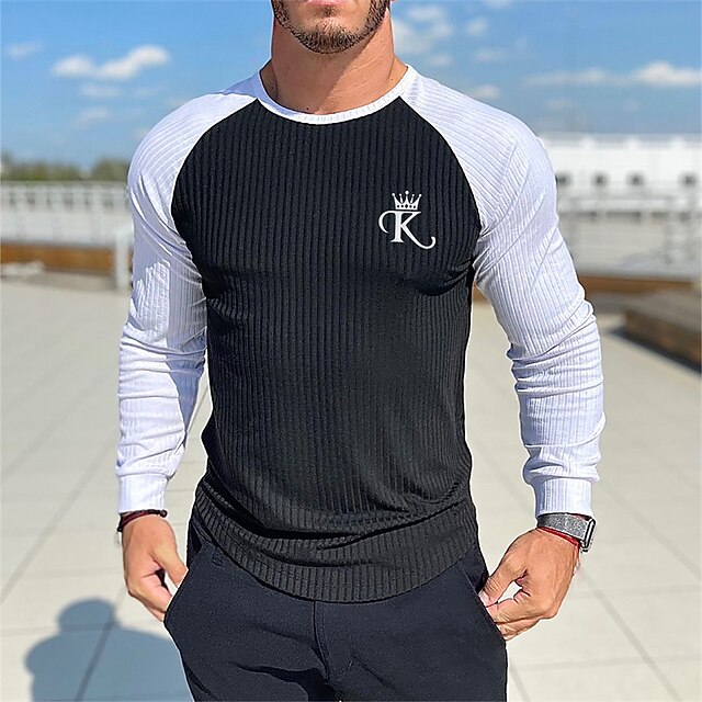 

Men's T shirt Hot Stamping Graphic Letter Crew Neck Casual Daily Print Long Sleeve Tops Lightweight Fashion Big and Tall Sports Black