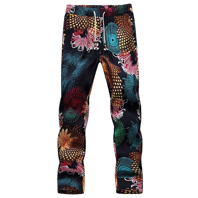 Mens Clothing Mens Bottoms | mens hipster printed elastic waist pull-on drawstring flower pants colorful ankle-length toursers e