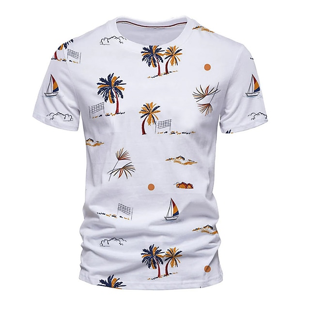 

Men's Unisex T shirt 3D Print Graphic Prints Coconut Tree Crew Neck Street Daily Print Short Sleeve Tops Casual Designer Big and Tall Sports Green White Blue / White