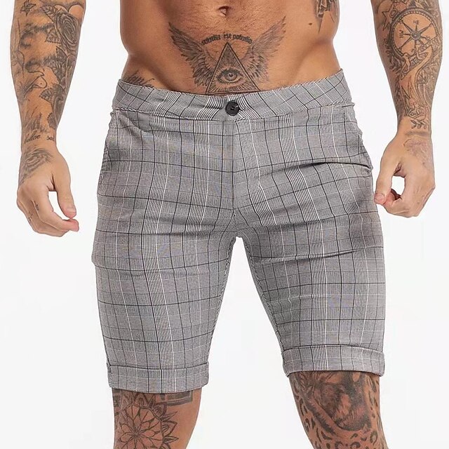 

Men's Chic Modern Casual / Sporty Shorts Patchwork Knee Length Pants Daily Gym Micro-elastic Plaid Mid Waist Black / White Black Grey M L XL XXL 3XL