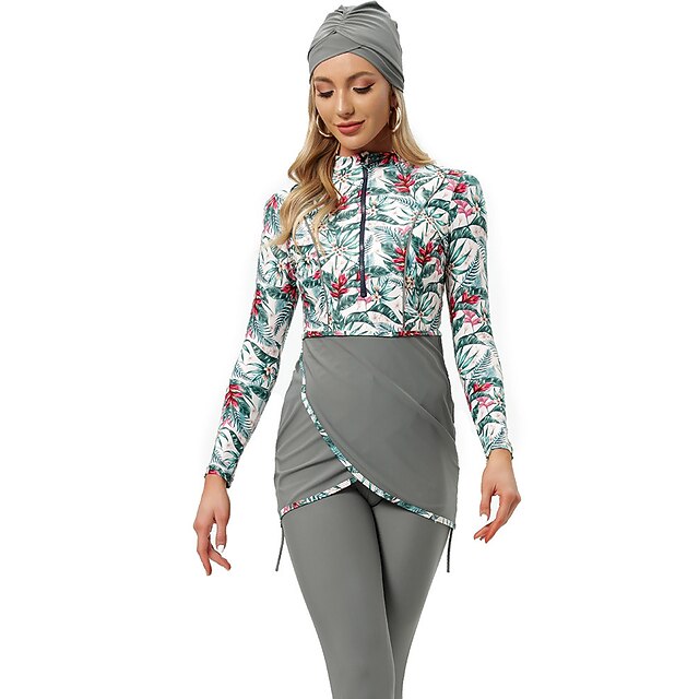 

Arabian Muslim Adults Women Beach Swimwear For Party Festival Chinlon Floral / Botanical Masquerade Top Pants