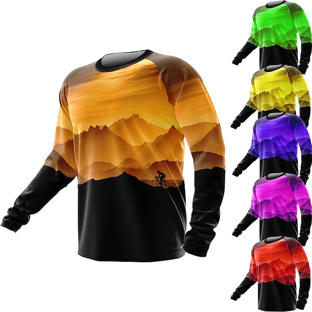  21Grams® Men's Downhill Jersey Long Sleeve Mountain Bike MTB Road Bike Cycling Graphic Shirt Green Purple Yellow Warm Breathable Moisture Wicking Sports Clothing Apparel / Athleisure