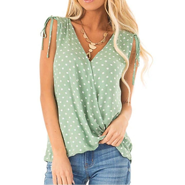 

Women's Tank Top Vest Polka Dot Print V Neck Casual Streetwear Tops Green Black Wine