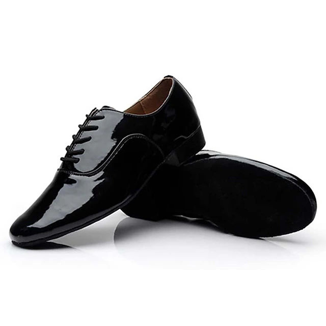 Men's Black Patent Leather Ballroom Dance Shoes – Classic Lace-Up Modern Dance Footwear for Competitions & Performances 8