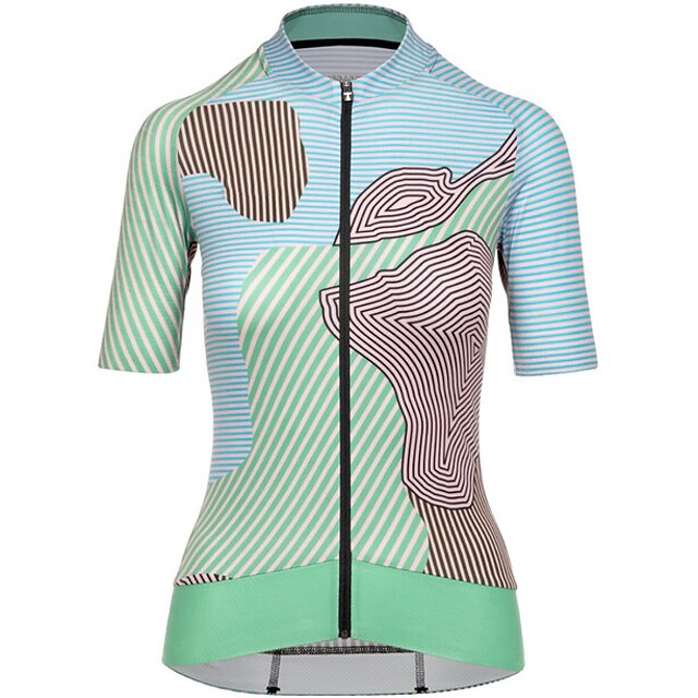 

21Grams Women's Short Sleeve Cycling Jersey Summer Spandex Green Blue Yellow Stripes Bike Top Mountain Bike MTB Road Bike Cycling Quick Dry Moisture Wicking Sports Clothing Apparel / Athleisure