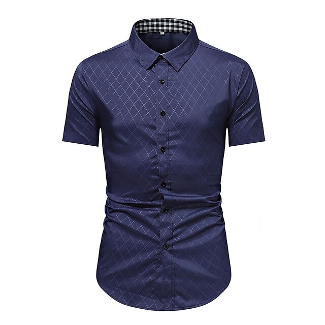 

Men's Shirt Lattice Classic Collar Casual Daily Short Sleeve Tops Business Simple Navy Blue