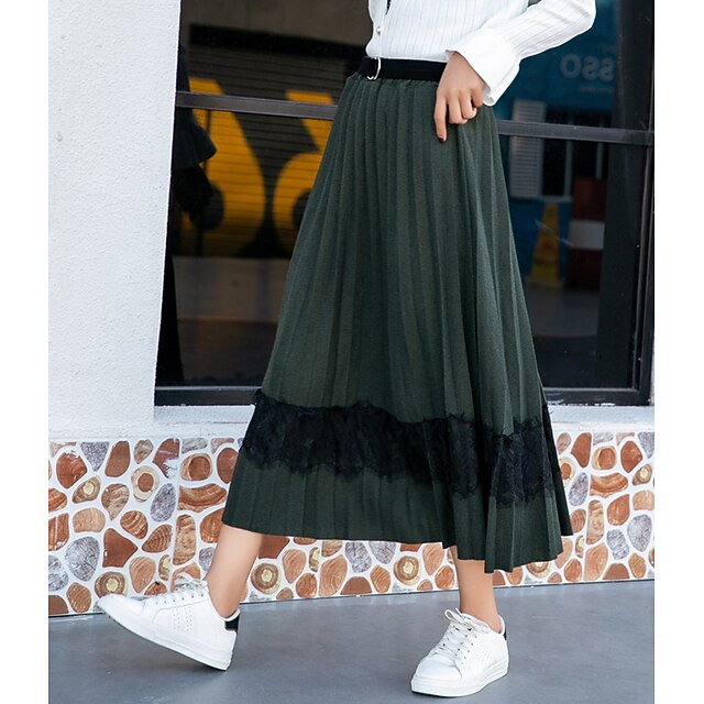 

Women's Fashion Ankle-Length Skirts Date Casual / Daily Solid Colored Pleated Green Light gray Dark Gray One-Size