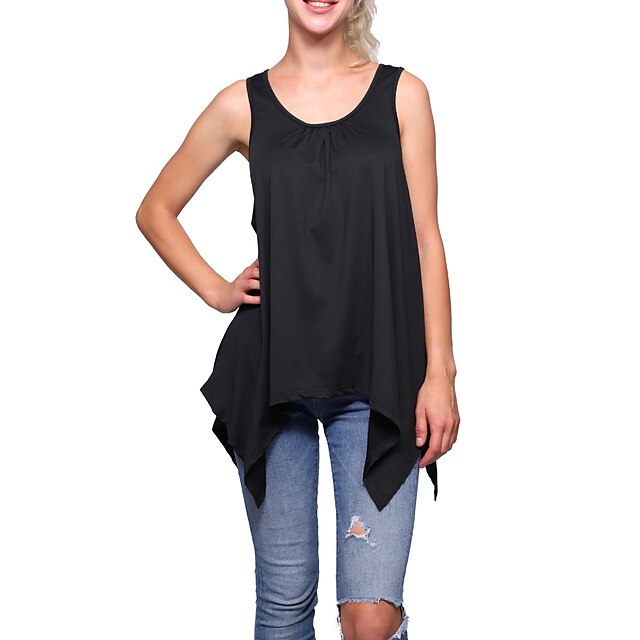 

Women's Tank Top Vest Plain Asymmetric Flowing tunic U Neck Casual Streetwear Tops Blue Black Gray