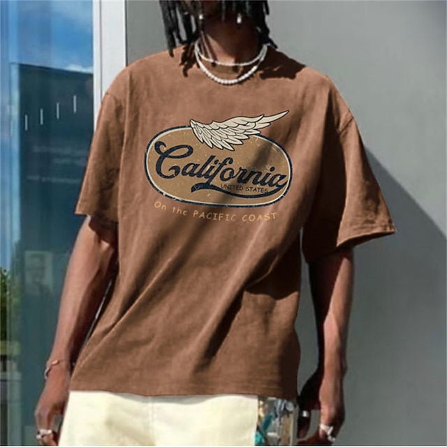 

Men's T shirt Hot Stamping Graphic Letter Crew Neck Casual Daily Print Short Sleeve Tops Lightweight Fashion Big and Tall Sports Brown