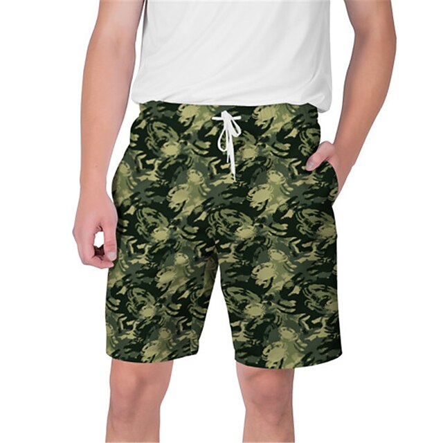 

Men's Streetwear Hawaiian Shorts Beach Shorts 3D Print Elastic Drawstring Design Short Pants Casual Daily Graphic Camouflage Breathable Soft Mid Waist ArmyGreen Green Light Green Camouflage Green S M