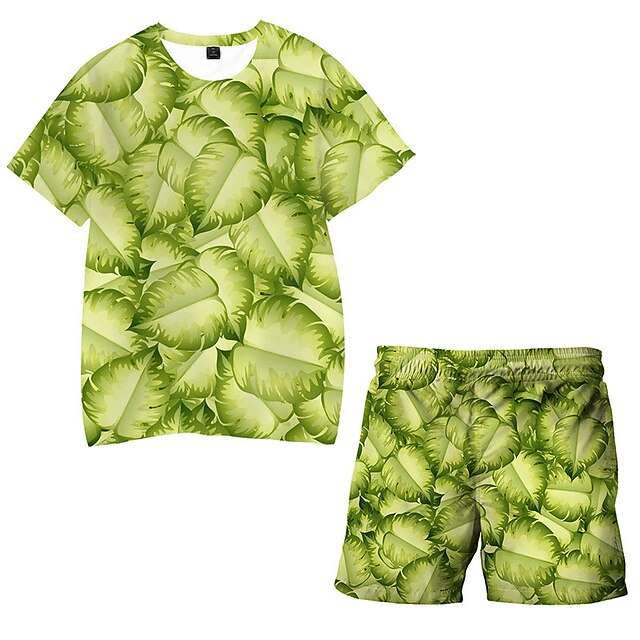 

Kids Boys T-shirt Shorts Clothing Set 2 Pieces Short Sleeve Green Leaf Print Street Sports Vacation Fashion Comfort Cool Daily 3-13 Years