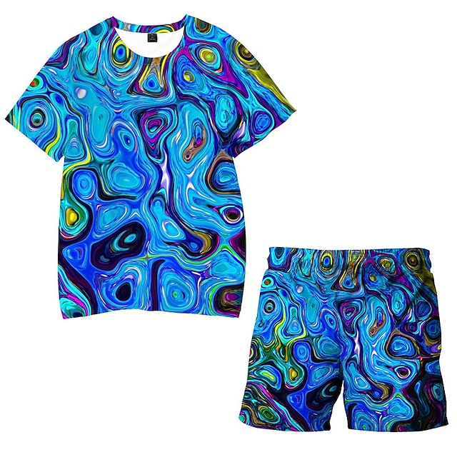 

Kids Boys T-shirt Shorts Clothing Set 2 Pieces Short Sleeve Blue Abstract Gradient Ramp Print Street Sports Vacation Fashion Comfort Cool Daily 3-13 Years