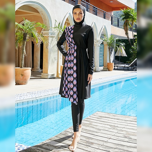 

Women's Swimwear Three Piece Rash Guard Swimsuit Color Block Black Blouse Bathing Suits New Sports / Padless