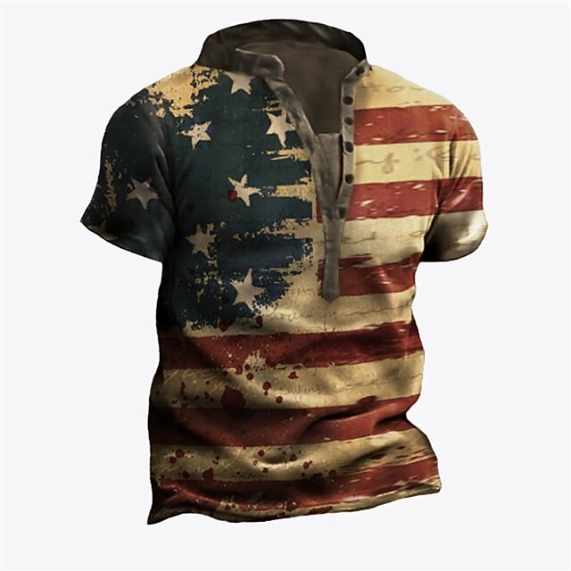 

Men's Henley Shirt Tee T shirt 3D Print Graphic National Flag Henley Casual Daily Button-Down Print Short Sleeve Tops Fashion Vintage Retro Big and Tall Khaki