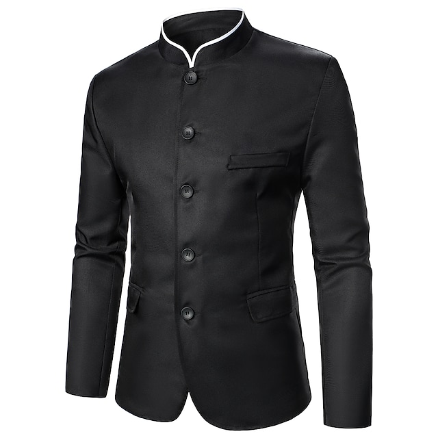 

Men's Blazer Blazer Party Business Business Casual Solid Colored Single Breasted One-button Regular Fit Polyester Men's Suit Black - Shirt Collar