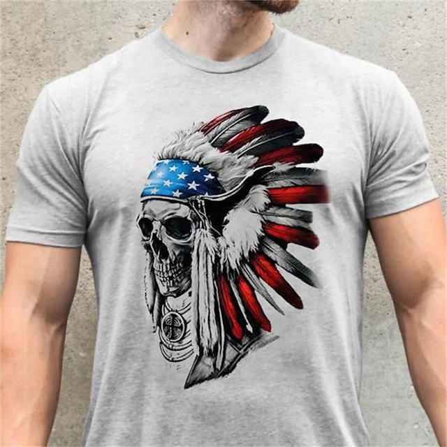 

Men's T shirt Skull Crew Neck Casual Daily Short Sleeve Tops Lightweight Fashion Big and Tall Sports Gray