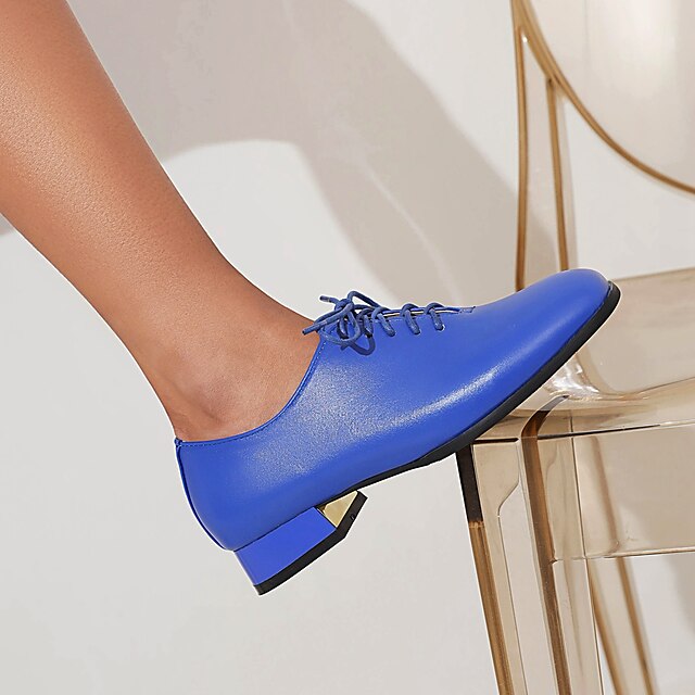 

Women's Oxfords Lace-up Low Heel Square Toe Casual Preppy Daily Patent Leather Lace-up Spring Summer Solid Colored Black Dark Blue Blue