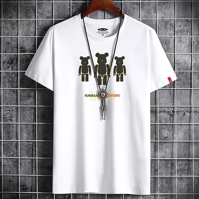 

Men's T shirt Print Cartoon Character Round Neck Casual Daily Short Sleeve Tops Lightweight Formal Breathable White Black Dark Gray