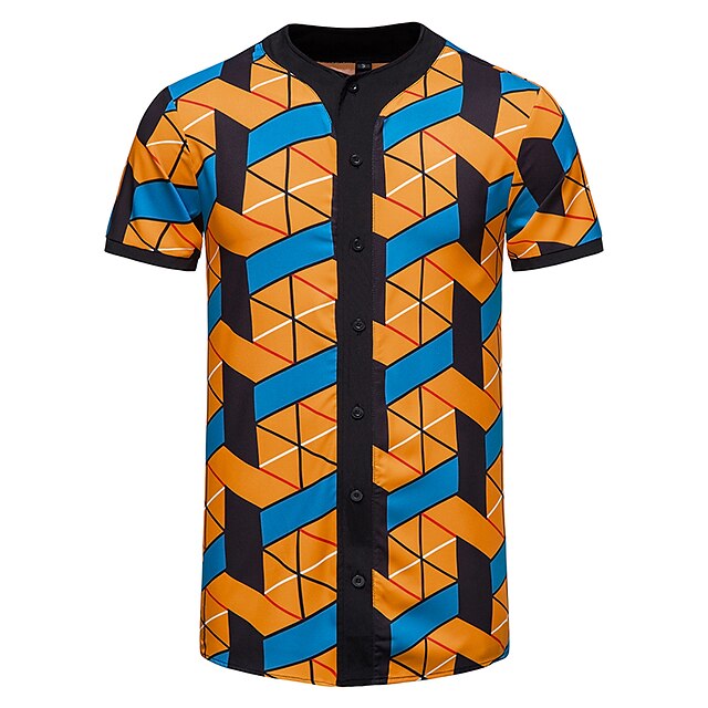 

Men's Shirt Print Graphic Plus Size V Neck Daily Short Sleeve Tops Fashion Yellow