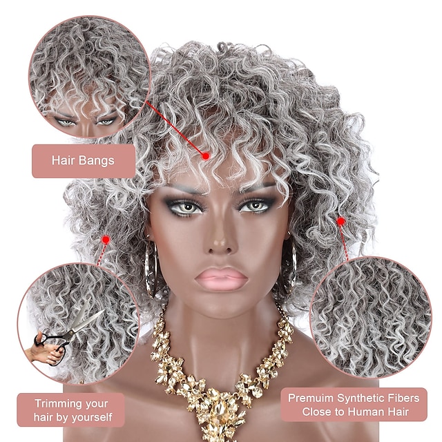 Beauty & Hair Wigs & Hair Pieces | Headband Wigs Hair Series Afro Wigs for Black WomenShort Synthetic Kinky Curly Wig Ombre Gray