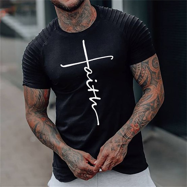 

Men's T shirt Hot Stamping Graphic Letter Crew Neck Casual Daily Print Short Sleeve Tops Lightweight Fashion Big and Tall Sports Black