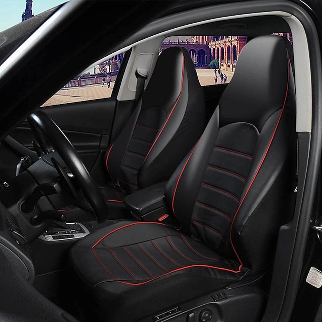  Universal Car Front Seat Cover PU Leather Fashion Style Smooth High Back Bucket Car Interior Cover Fit Most Cars, Trucks, SUVs
