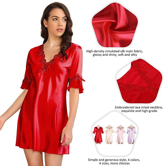 Womens Clothing Womens Sleep & Lounge | Womens Gift Pajamas Nightgown Home Christmas Party Daily Vintage Style Pure Color Satin 