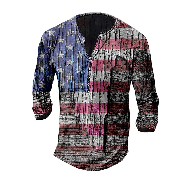 

Men's Henley Shirt Tee T shirt 3D Print Graphic Hand National Flag Plus Size Henley Daily Sports Button-Down Print Long Sleeve Tops Casual Vintage Classic Designer Black Red