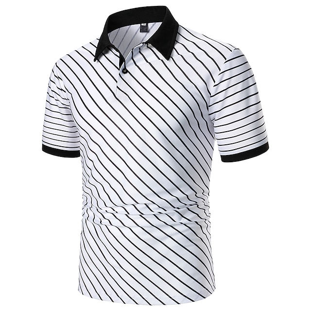 

Men's Golf Shirt Dress Shirt Casual Shirt Striped Holiday Geometry Classic Collar Casual Daily Color Block Button-Down Short Sleeve Tops Summer Shirts Casual Fashion Classic Black / White