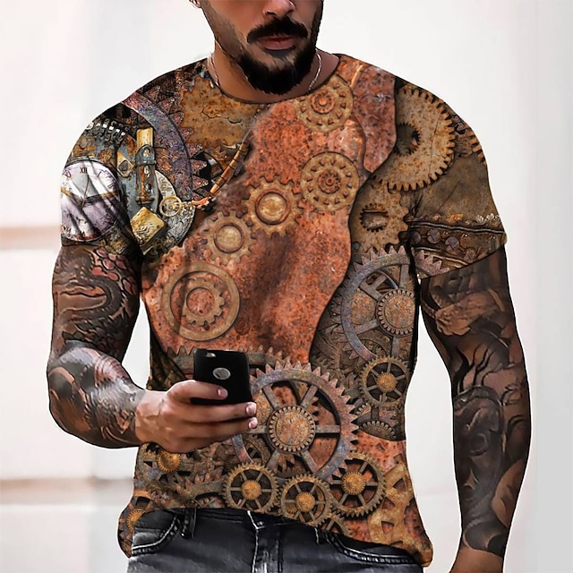 

Men's Tee T shirt 3D Print Graphic Round Neck Casual Daily 3D Print Short Sleeve Tops Fashion Designer Cool Comfortable Orange